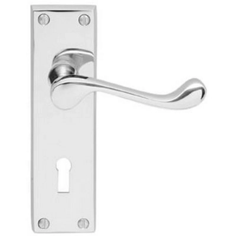 Image of Loops Victorian Scroll Lever on Rectangular Lock Backplate 155 x 41mm Polished Chrome Multi