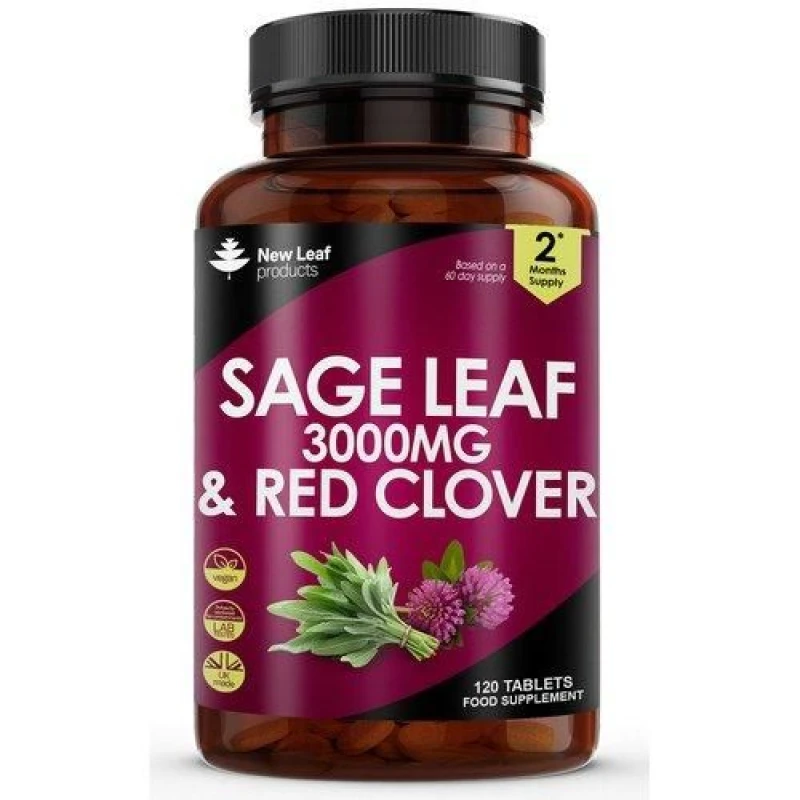 Image of New leaf health Sage Leaf & Red Clover Tablets For Menopause - 120 Potent 3000mg Vegan Tablets Dusty Pink unisex