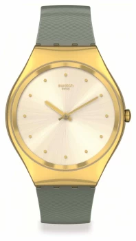 Image of Swatch SYXG113 Skin Irony GREEN-MOIRE Gold Case Watch