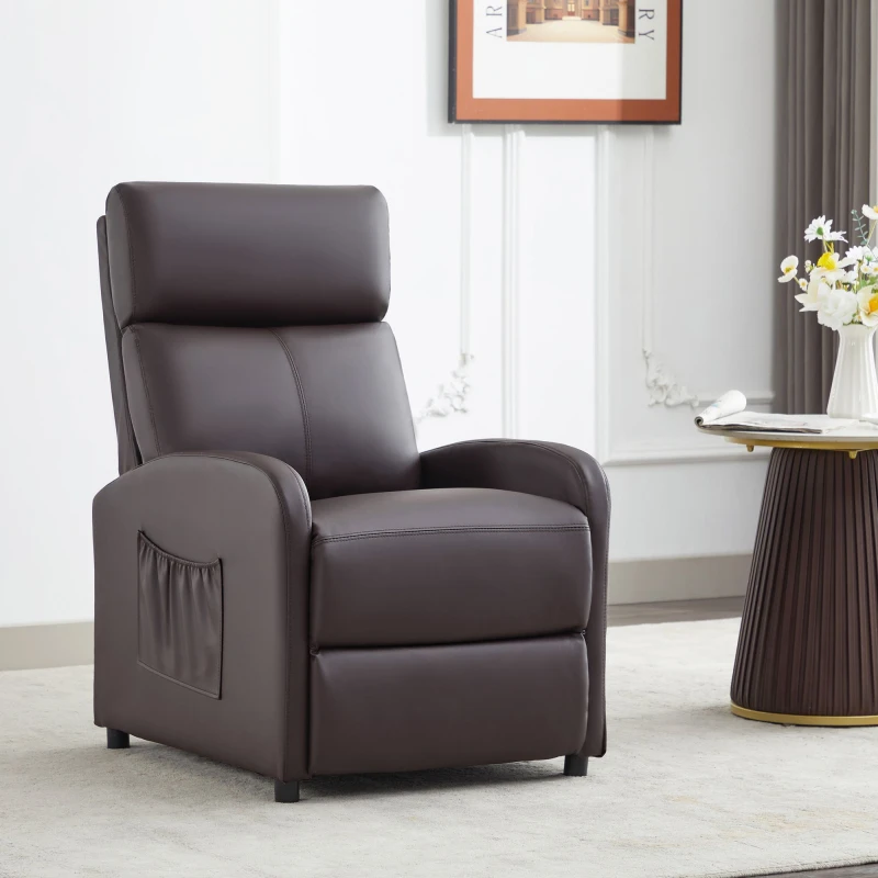 Image of MCC Direct CozyWell Faux Leather Brown Reclining Arm Chair Dark Brown