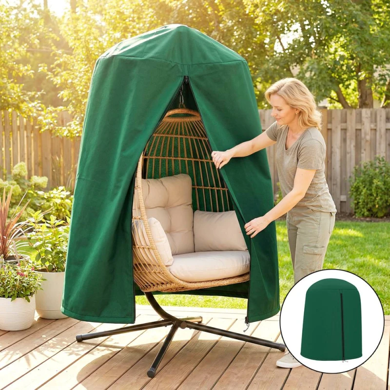 Image of OUTSUNNY Hanging Egg Chair Cover Garden Swing Chair Cover Waterproof, Green Green Unisex