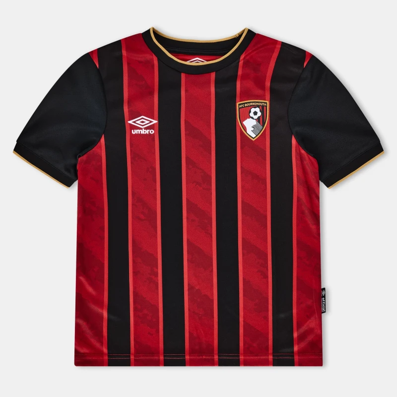 Image of Umbro Bournemouth Home Football Shirt 2025 20226 Kids Red/Caviar unisex JXS