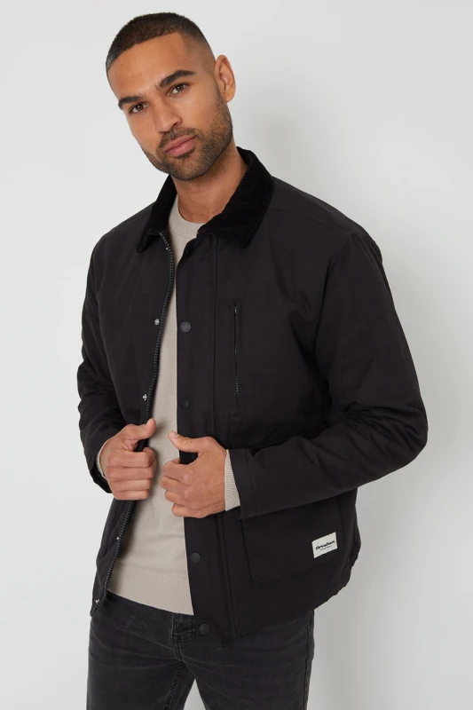 Image of Threadbare Threadbare Men 'Frawley' Cotton Twill Lightweight Jacket in Black Size: Small Black S Male 7625914456786
