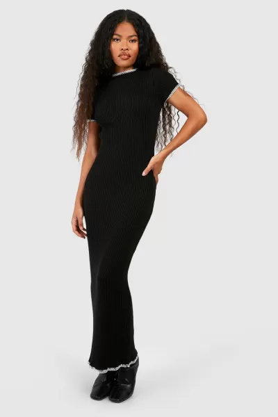 Image of Blanket Stitch Short Sleeve Knitted Maxi Dress