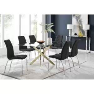 Image of Furniture Box Leonardo 6 Gold Dining Table and 6 Black Isco Chairs
