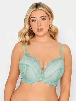 Image of Yours Pretty Lace Padded Bra - Green, Size 42E, Women