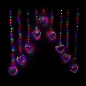 Image of 1.2m Premier Christmas Static Heart LED Silver Pin Wire V Curtain Lights in Rainbow