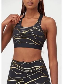 Image of Nike Medium Support Swoosh Sports Bra - Black/Gold