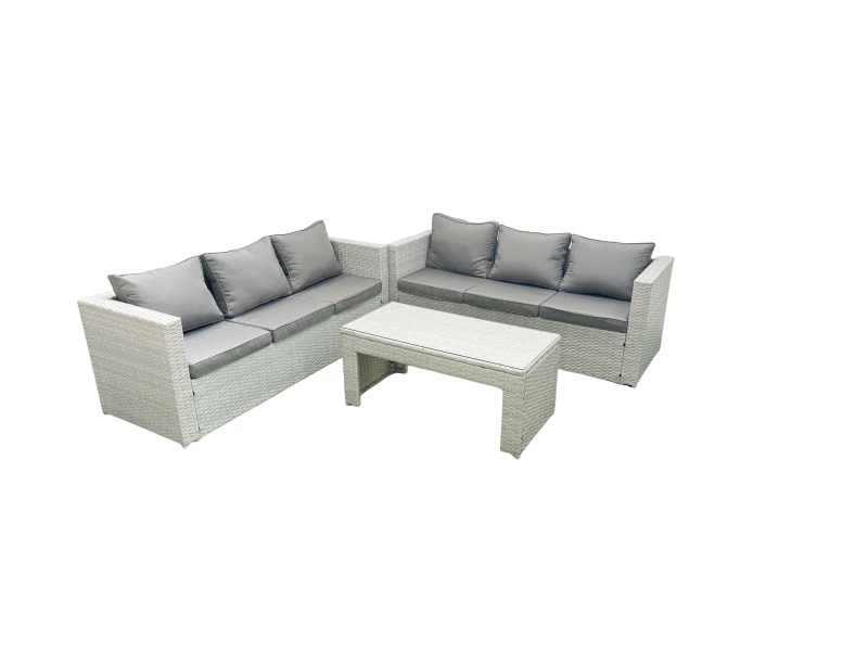 Image of Fimous 6 Seater Garden Outdoor Rattan Furniture Set Rattan Garden Sofa Oblong Coffee Table Light Grey Mixed Light Grey