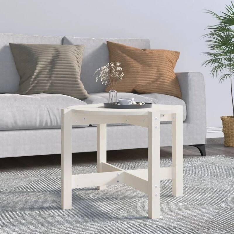 Image of Vidaxl Coffee Table White Ø 62.5X45cm Solid Wood Pine, White 822303