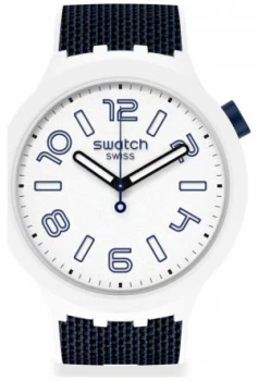 Image of Swatch DEEP SNOW Big Bold Blue Silicone Strap White Watch