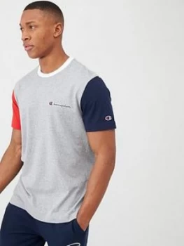 Image of Champion Team Stripes Crewneck T-Shirt - Grey/Multi, Grey Multi Size M Men