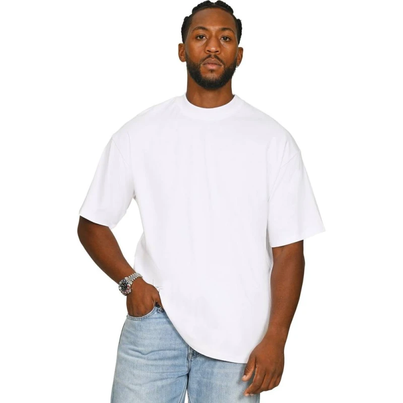 Image of Casual Classics Mens Combed Ringspun Cotton Extended Neckline Oversized T-Shirt in White Size: Small White Male S