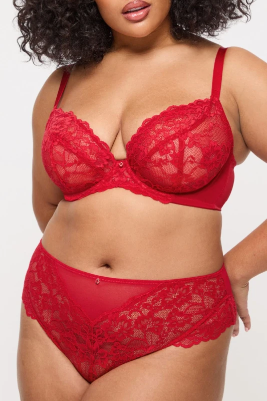 Image of Ann Summers Womens Sexy Lace Fuller Bust Non Padded Plunge Bra in Red Size: 44E Red Female 44E