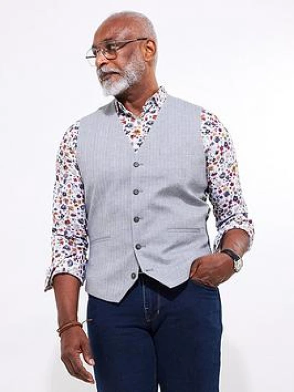 Image of Joe Browns Joe Browns Men Herringbone Linen Blend Suit Waistcoat in Grey Size: 38R Grey 38R Male 5059953247180