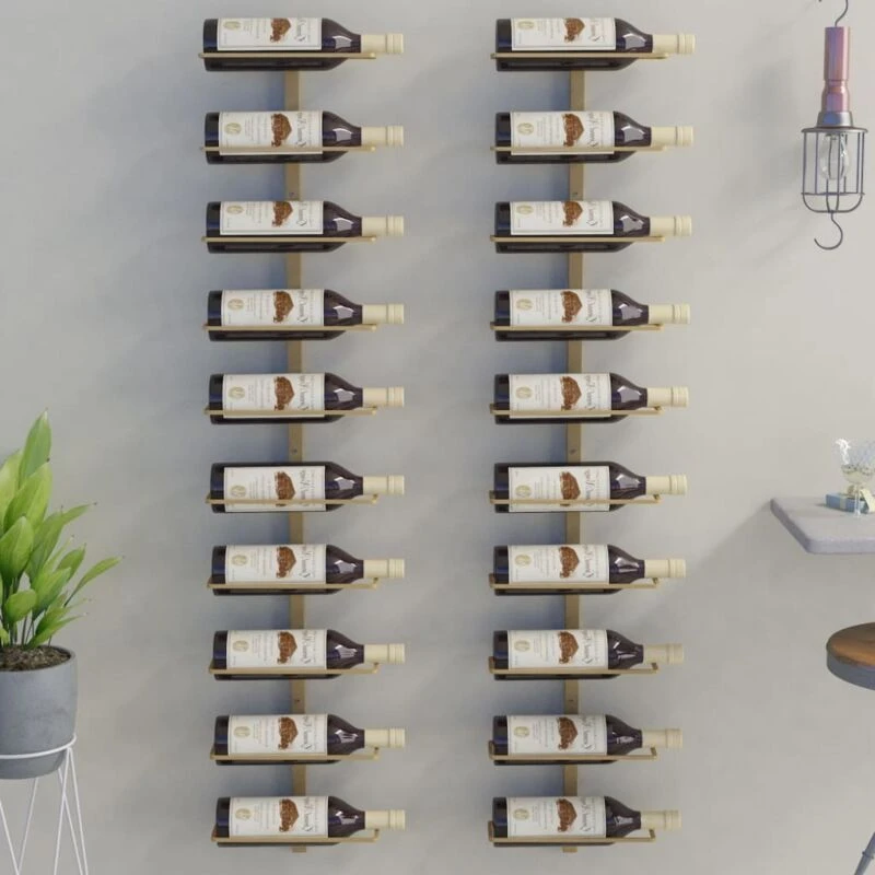 Image of VIDAXL Wall-mounted Wine Rack for 10 Bottles 2 pcs Gold Metal Vidaxl 8720286827215