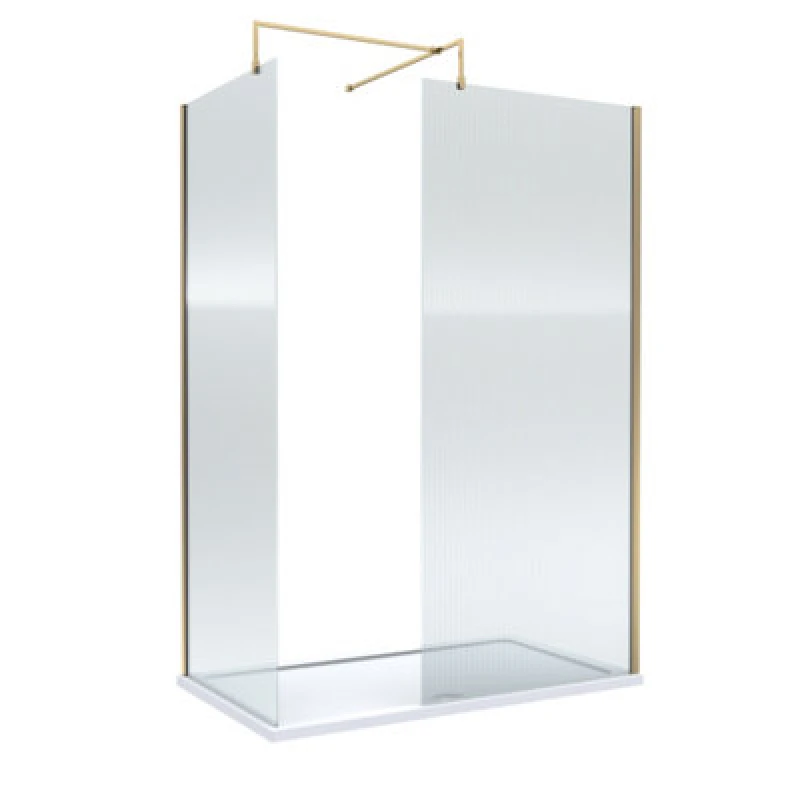 Image of Balterley Fluted 8mm Wetroom Screens Brushed Brass Profile & Tray 1400 x 800mm in Metallics Metallics Unisex