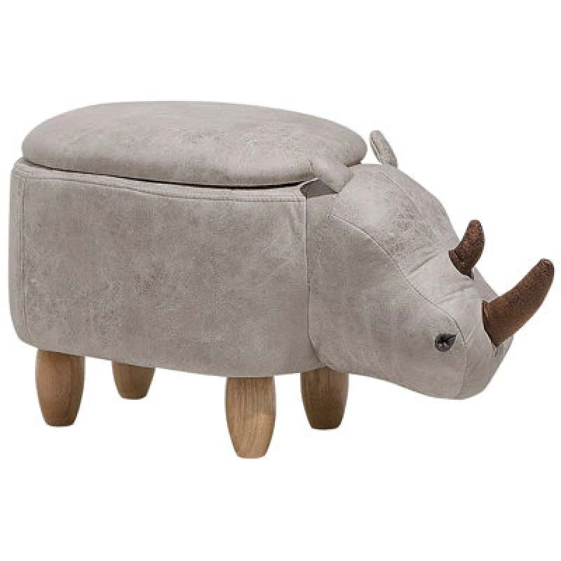 Image of Beliani Storage Animal Stool Rhino Faux Leather Light Grey Rhino