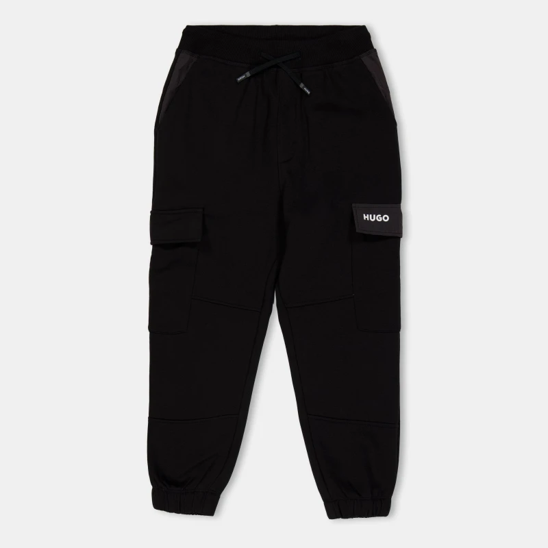 Image of Hugo Kids Patch Closed Hem Fleece Joggers Black 09B male 8Y