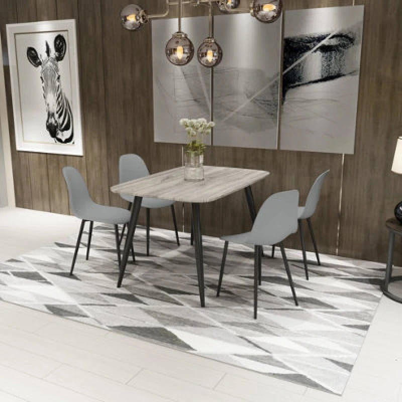 Image of Core Products Aspen Grey Oak Rect Table & 4 Grey Curve Chair Dining Set, Grey ASTB3-OKSET12