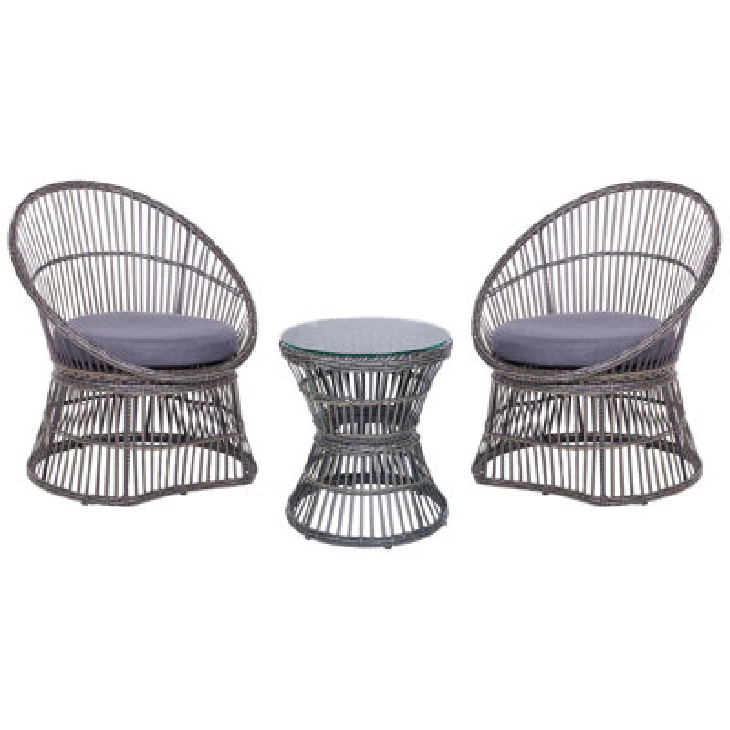 Image of Beliani Bistro Set With Cushions Mesyna Pe Rattan Taupe
