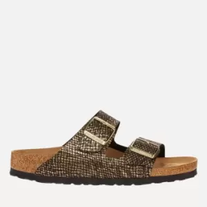 Image of Birkenstock Womens Shiny Python Arizona Slim Fit Double Strap Sandals - Black/Gold - EU 42/UK 8