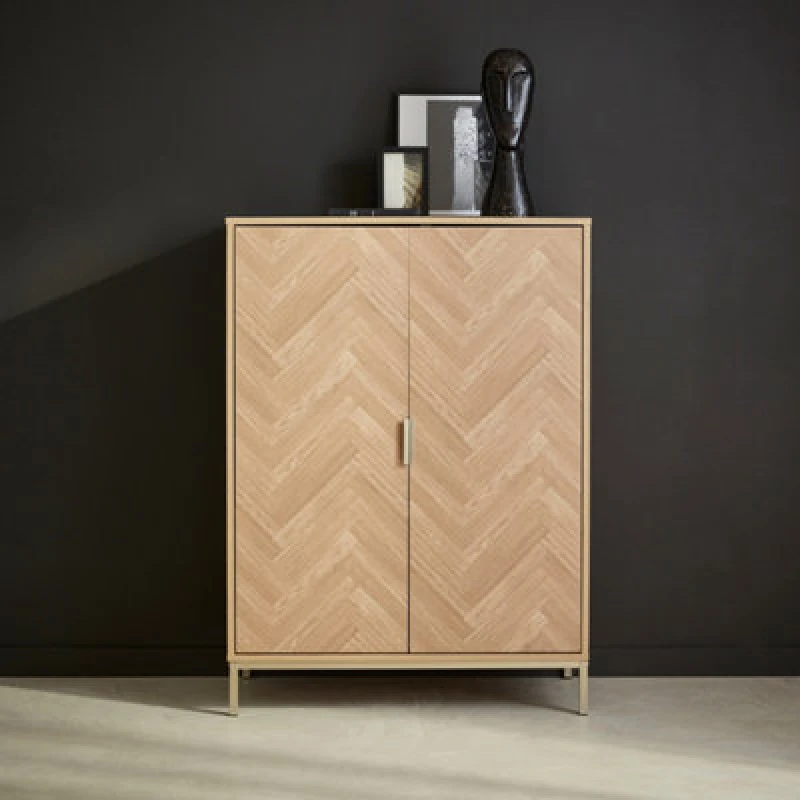 Image of sweeek 110cm Herringbone Storage Cabinet With 2 Doors Light Brown