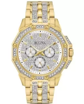 Image of Bulova Crystal Silver Dial Yellow Gold Tone Stainless Steel Mens Watch 98C126 98C126