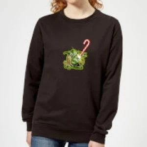 Image of Star Wars Candy Cane Yoda Womens Christmas Sweatshirt - Black - S