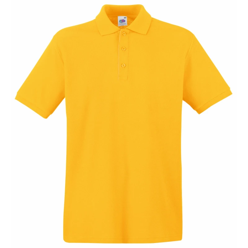 Image of Fruit Of The Loom Fruit of the Loom Men Premium Short Sleeve Polo Shirt in Yellow Size: Small Yellow S Male 5055747696141