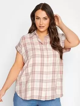 Image of Yours Collared Check S/s Shirt - Pink, Size 16, Women