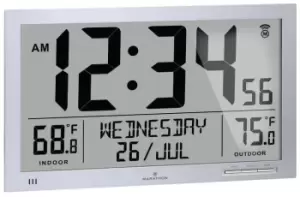 Image of Marathon Clock Slim Atomic Full Calendar Indoor Outdoor Temperature Graphite Grey