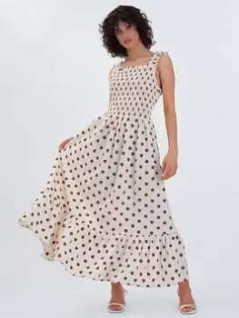 Image of Aligne Freesia Shirring Ruffle Strap Midi Dress In Eco Viscose