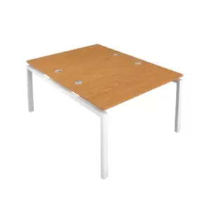 Image of Telescopic Sliding 4 Person Bench with Cut Out and White Frame - 1200mm - Nova Oak
