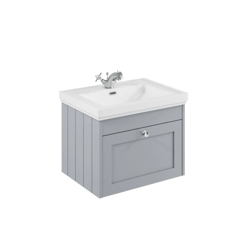 Image of Balterley 600mm Wall Hung 1 Drawer Unit & Classic Basin 1 Tap Hole - Satin Grey Grey Unisex