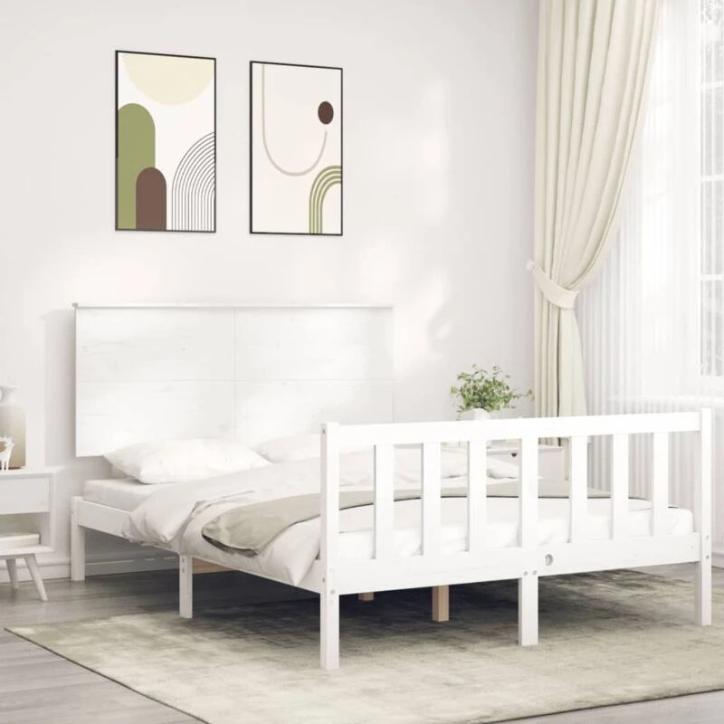 Image of VIDAXL Bed Frame without Mattress White 140x190cm Solid Wood Pine Vidaxl 8720845985523