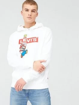 Image of Levis Mario Box Tab Overhead Hoodie - White, Size S, Men