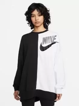 Image of Nike NSW Oversized Dance Fleece Crew Sweat Top - Black/White, Size S, Women