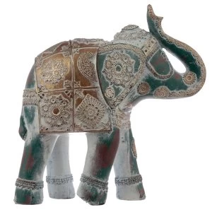 Image of Thai Brushed Gold and White Verdigris Elephant - Medium