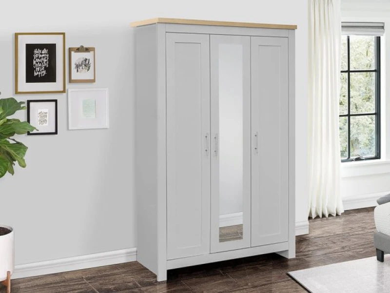 Image of Birlea Highgate Grey and Oak 3 Door Mirrored Wardrobe