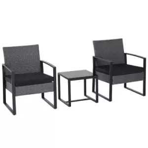 Image of Outsunny 3 Pieces Rattan Patio Bistro Set 2 Chairs Coffee Side Table Set