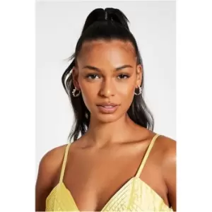 Image of I Saw It First Diamante And Pearl Huggy Texture Earrings - Metallics