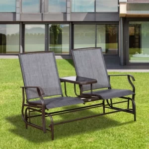Image of Outsunny 2-Seater Metal Texteline Rocking Seat Chair-Brown/Grey