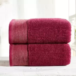 Image of Metallic Accents Towel (Pack of 2) (One Size) (Damson) - Damson - Mayfair