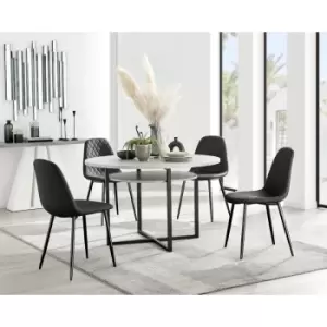 Image of Furniturebox UK - Furniturebox Adley Grey Concrete Effect 120cm Storage Dining Table & 4 Black Corona Faux Leather Dining Chairs with Black Legs