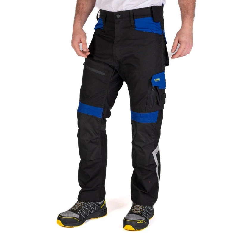 Image of Goodyear Flex Knee Reflective Multi Tool Cargo Trousers Black