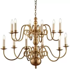Image of Luxury Hanging Ceiling Pendant Light Traditional 12 Lamp Solid Brass Chandelier