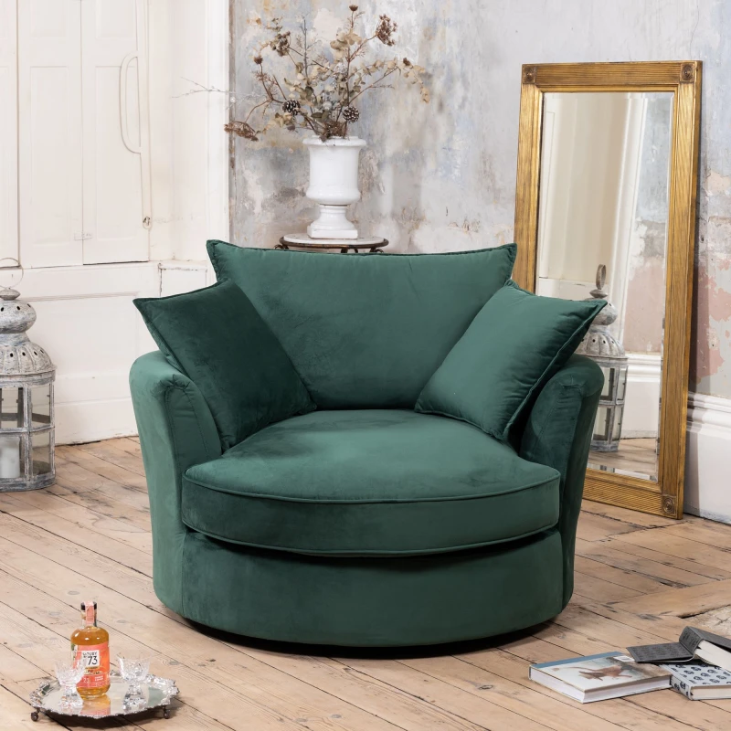 Image of Artemis Home Havana Velvet Swivel Base Cuddle Chair in Green Green Unisex