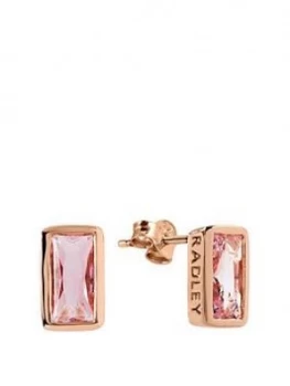 Image of Radley Crystal Pink And Rose Gold Rectangle Stud Earrings