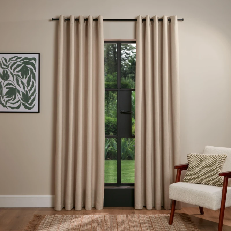 Image of Homelife Basketweave Lined Pair of Curtains Natural unisex 66x72